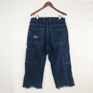 Vintage Ben Davis Cargo Utility Jean Dark Wash Size 34 Fray Raw Hem Straight Leg